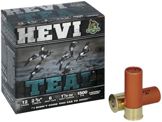 HEVI-TEAL 12 GAUGE 2.75”, 1-1/8 OZ.,#6- 25/BOX, N-HS61226