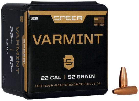 Speer 1035 Varmint Hunting Jacketed HP Bullets, 224-52-GR HP, 100 Ct, 1508-6205