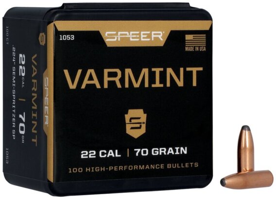 Speer 1053 Varmint Hunting Jacketed SP Bullets, 224-70-GR SEMI-GR SPTZ SP, 100 Ct, 1508-6528