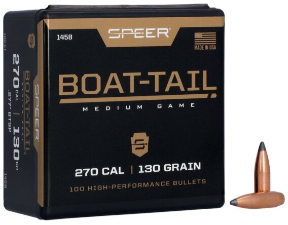 Speer 1458 Boat Tail Rifle Bullets, 277-130-GR BT SP, 100 Ct, 1508-7880