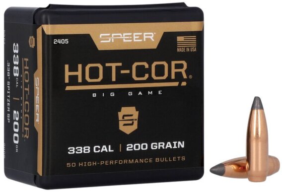 Speer 2405 Rifle Hunting Hot-Cor Bullets, 338-200-GR SPTZ SP, 50 Ct, 1508-0843